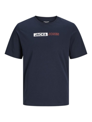 Kortærmet navyblå T-shirt "Jack & Jones" print i rød/hvid - Jack & Jones