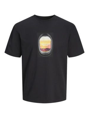 Sort T-shirt med print af "solnedgang fra fly vindue" - Jack & Jones