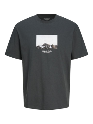 Mørk grøn T-shirt med print af "bjergtoppe" - Jack & Jones