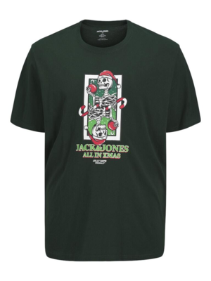 Mørk grøn T-shirt med "jule-skelet" print - Jack & Jones