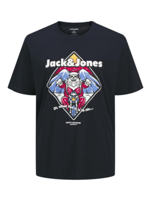 Navyblå T-shirt med "Julet Bikerskelet" print - Jack & Jones